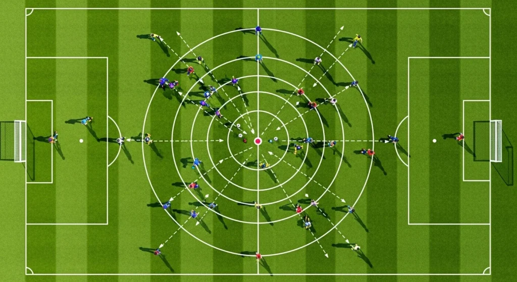 Players taking their pattern position in the field