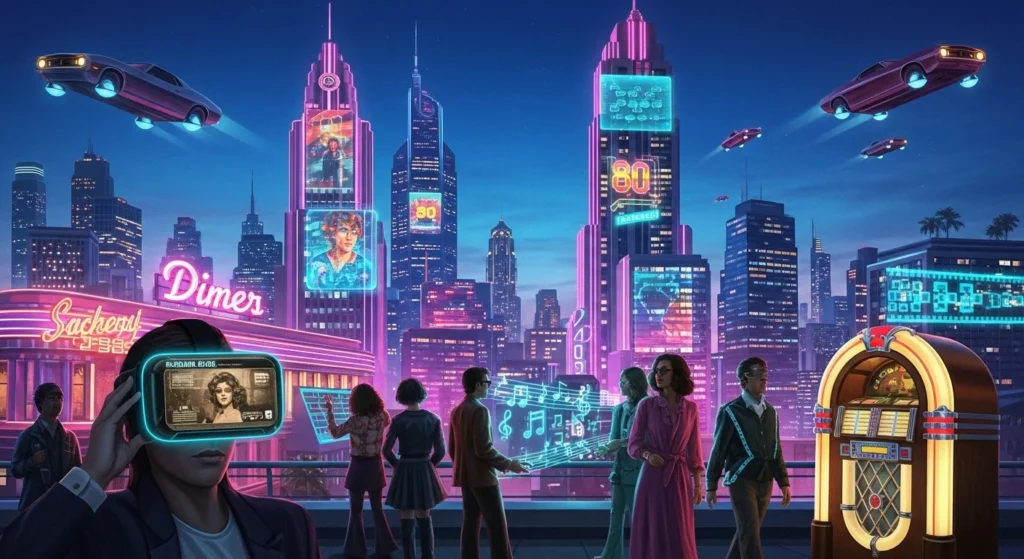 Infographic showing the meaning of throwback and 30 synonyms including retro, nostalgia, vintage, flashback, and revival with pronunciation and examples.