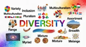 This image is depicting variety in various ways, colors, fonts, shapes and words