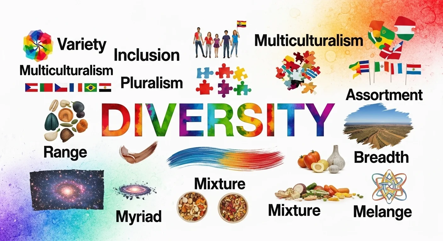 This image is depicting variety in various ways, colors, fonts, shapes and words