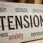 Tension and its synonyms have been depicted in a beautiful way on a wooden background