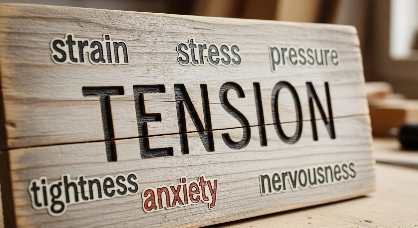 Tension and its synonyms have been depicted in a beautiful way on a wooden background