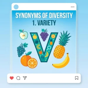 A colorful educational graphic displaying synonyms for the word “diversity,” including variety, inclusion, multiplicity, heterogeneity, mosaic, and multiculturalism, arranged around a vibrant globe with people, cultures, and symbolic icons representing unity in differences.