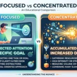 Focused vs Concentrated comparison showing two students studying with different levels of attention and mental engagement