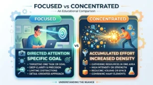 Focused vs Concentrated comparison showing two students studying with different levels of attention and mental engagement